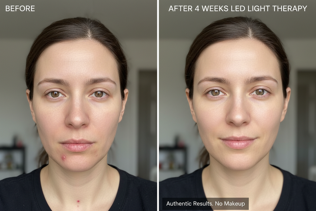 Before and after results with Radiance LED Light Therapy Mask