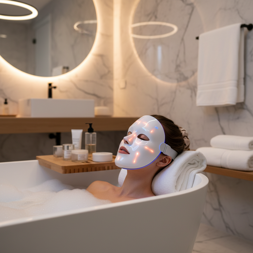 Woman wearing Radiance LED Light Therapy Mask